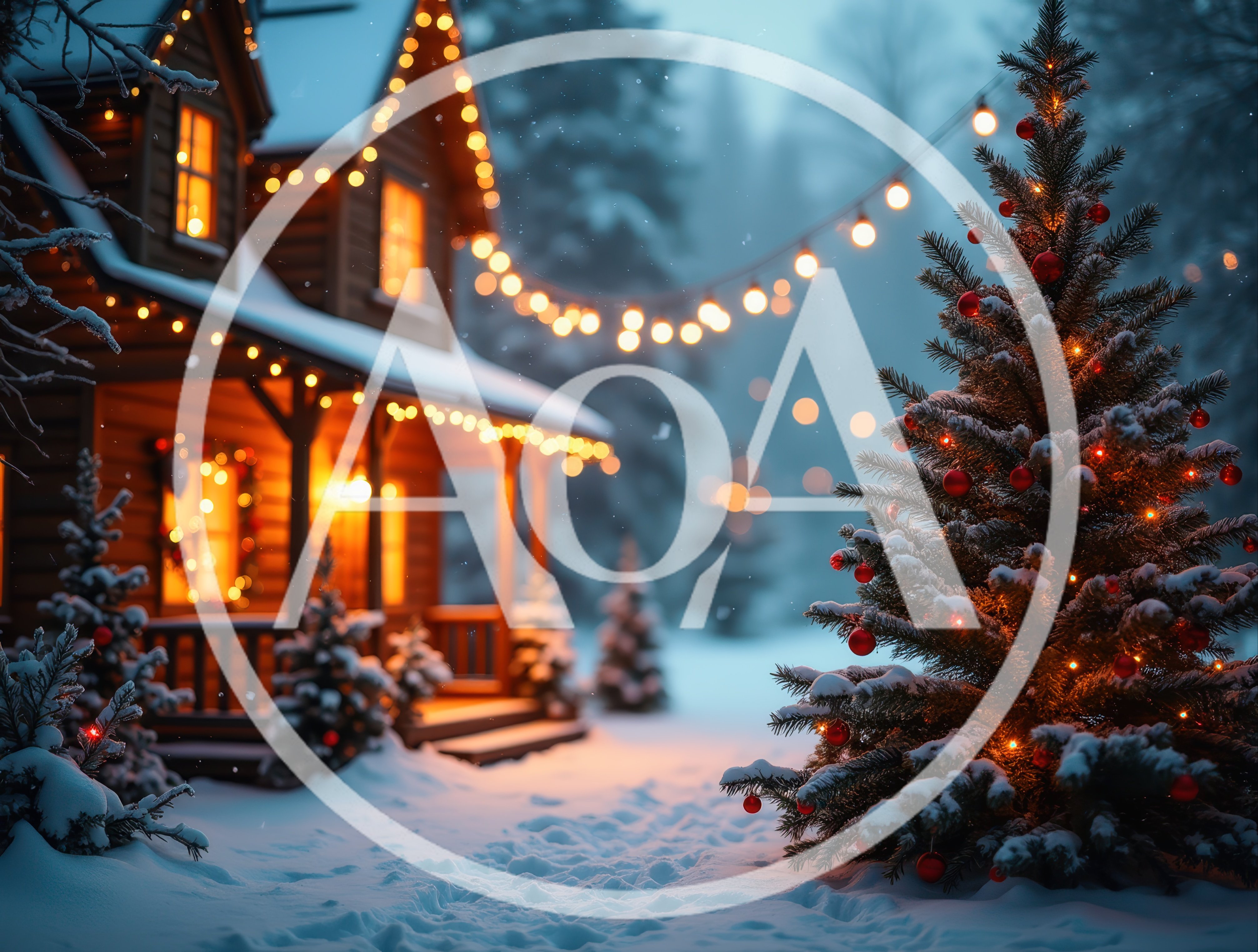 Cozy Log Cabin Decorated For Christmas In Snowy Forest