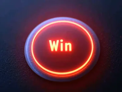 Glowing Red Win Button On Dark Textured Surface