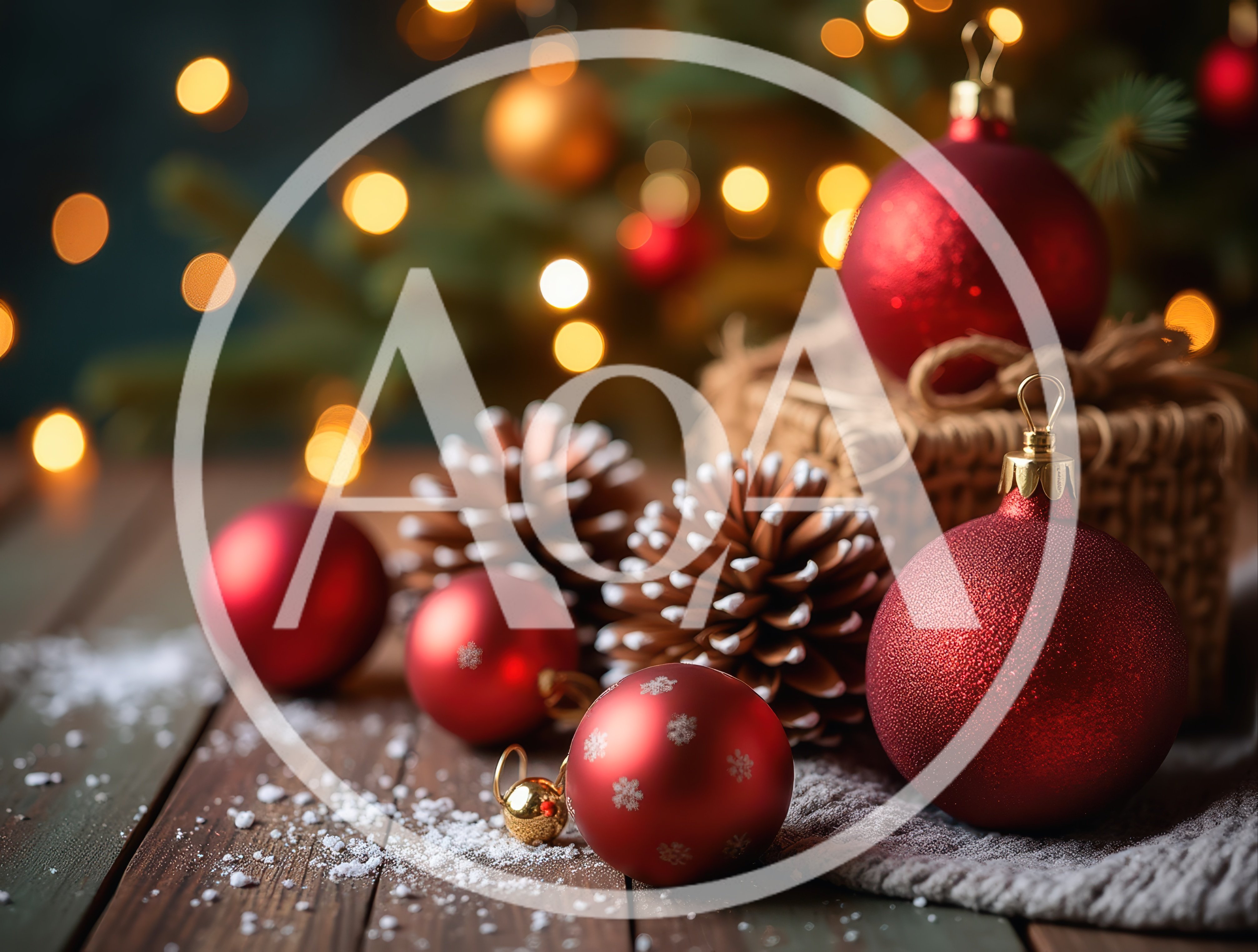 Christmas Ornaments and Pinecones on Rustic Wooden Table