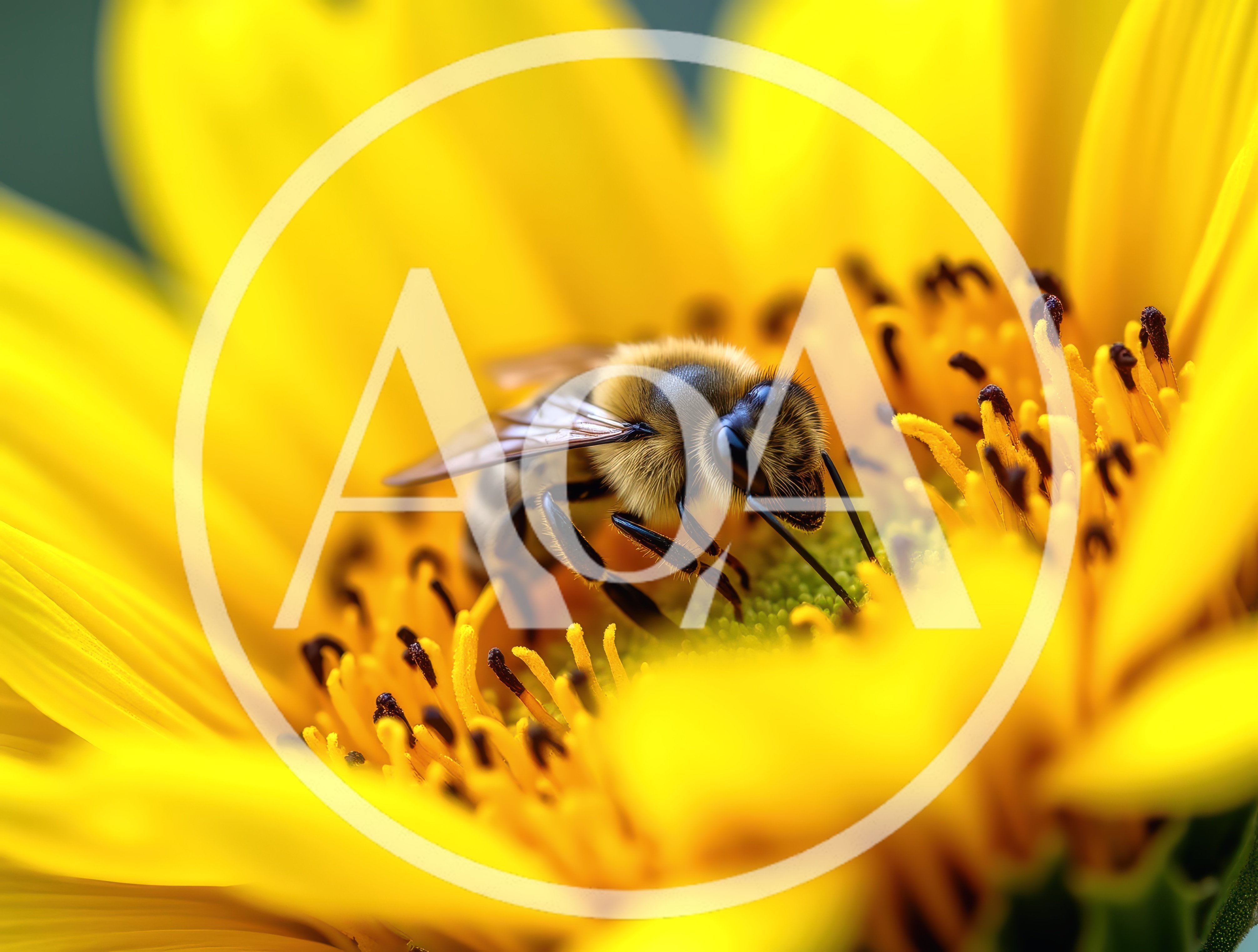 Honey Bee Foraging On A Bright Yellow Sunflower