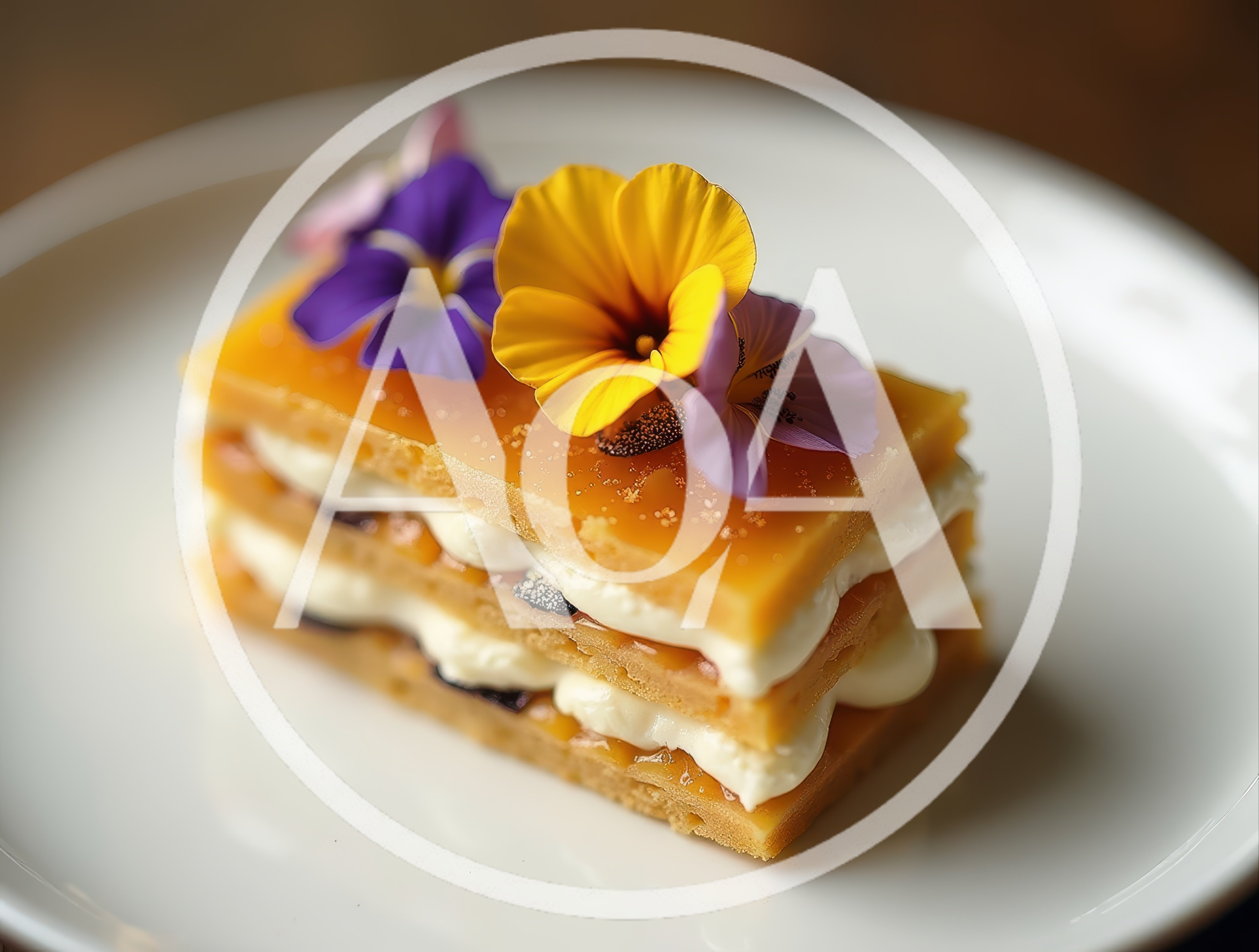 Gourmet Mille-Feuille Pastry Topped With Edible Flowers