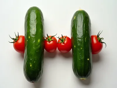 Fresh Cucumbers And Cherry Tomatoes Arranged On White Background