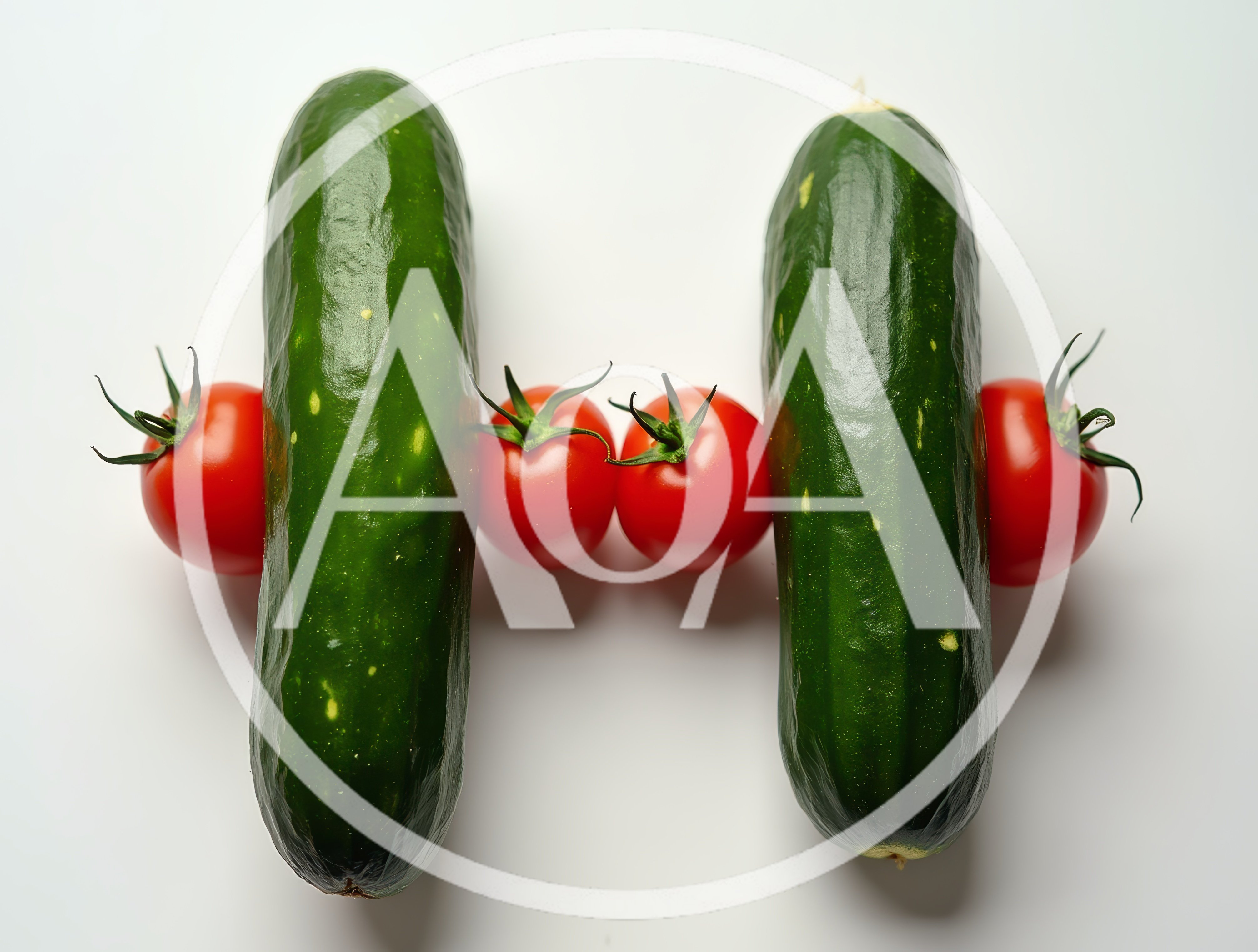 Fresh Cucumbers And Cherry Tomatoes Arranged On White Background