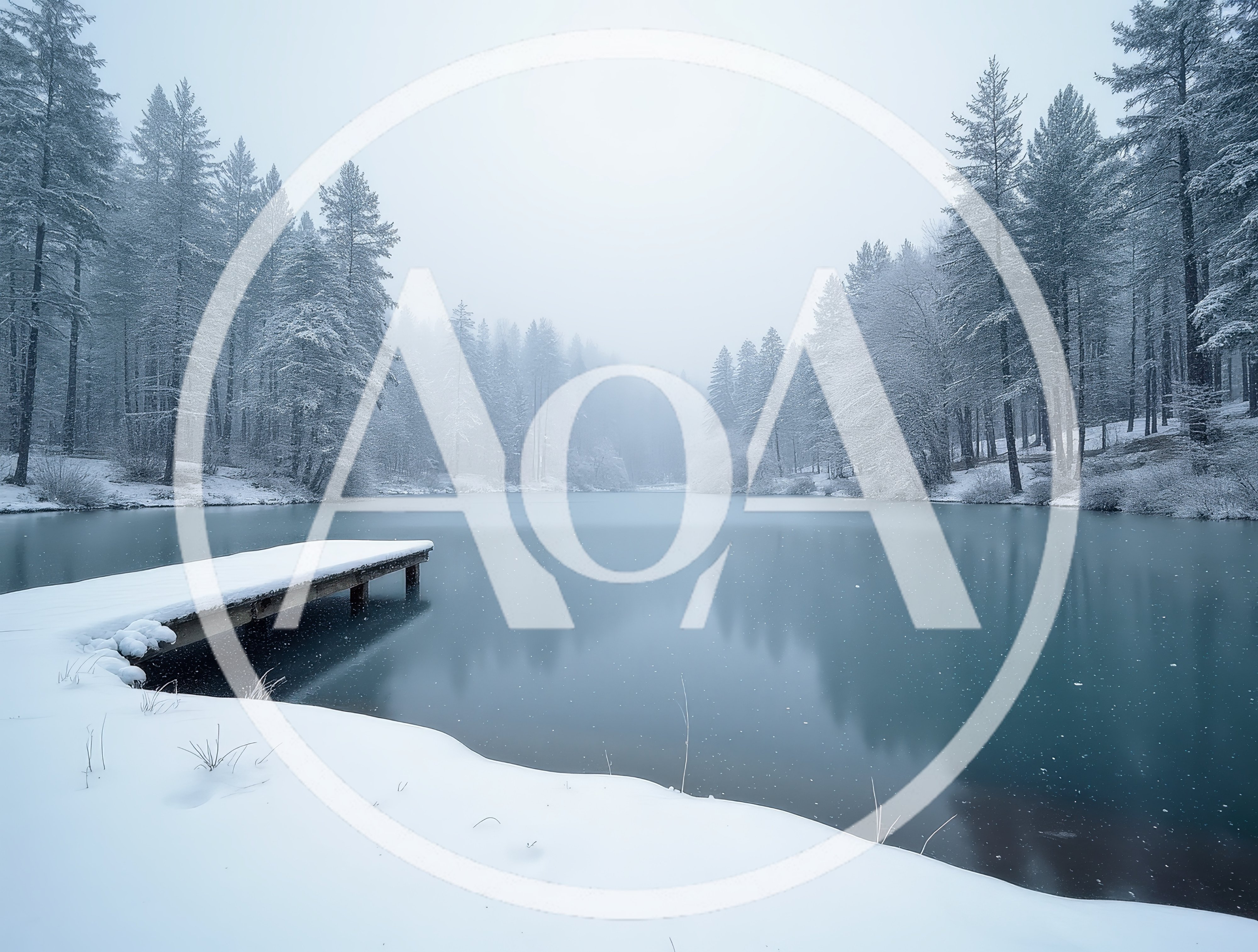 Snow Covered Wooden Pier On A Frozen Lake
