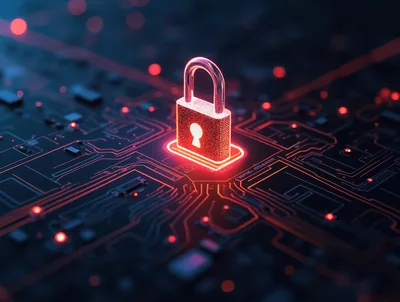 Glowing Digital Padlock On A Circuit Board