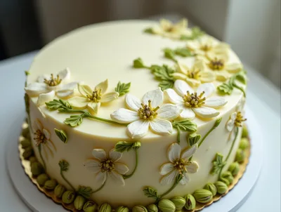 Elegant Cream Cake Decorated With White Floral Icing