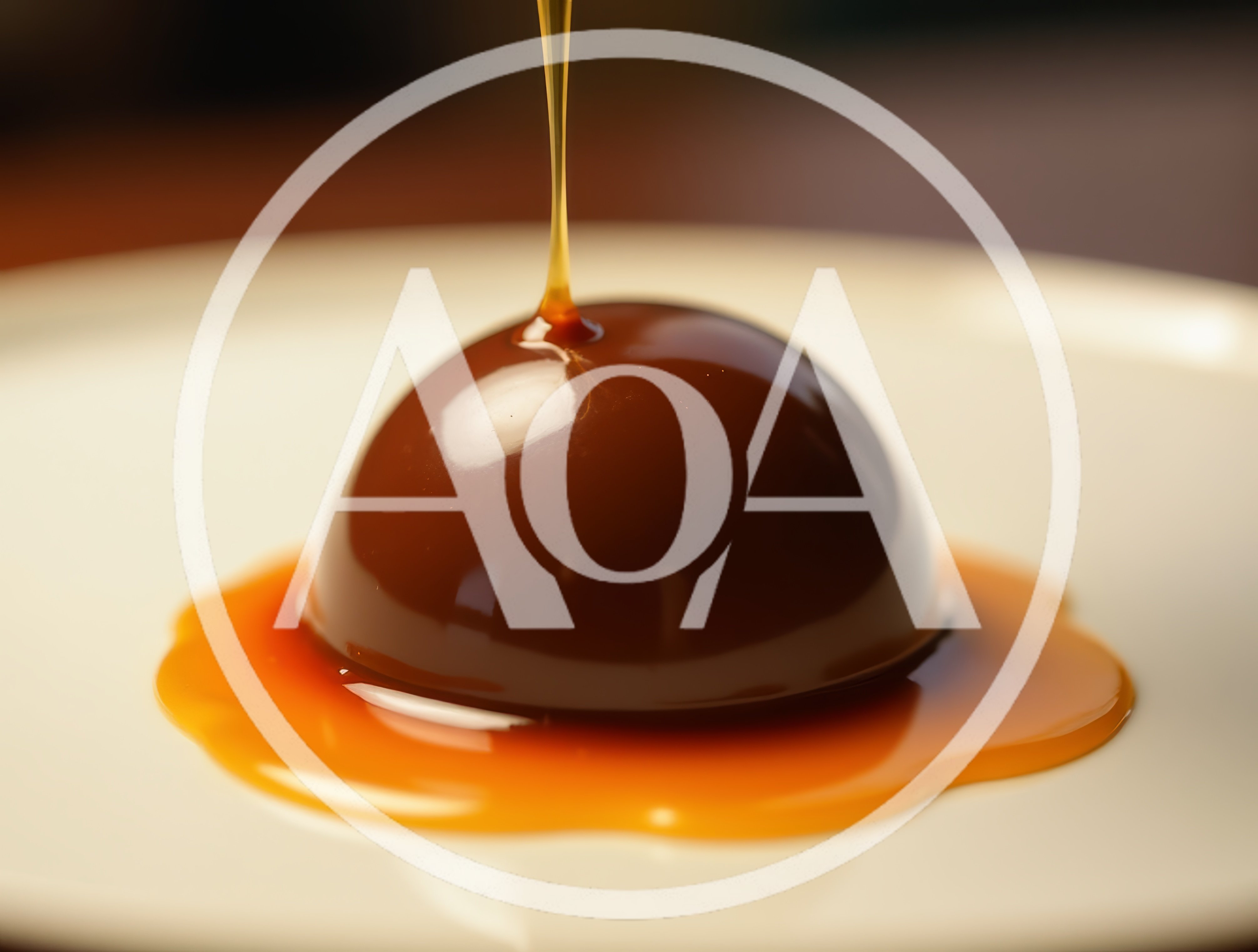 Caramel Sauce Pouring Over A Chocolate Dome Dessert