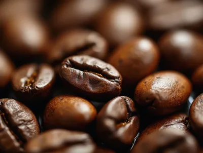 Macro Close Up Of Roasted Coffee Beans