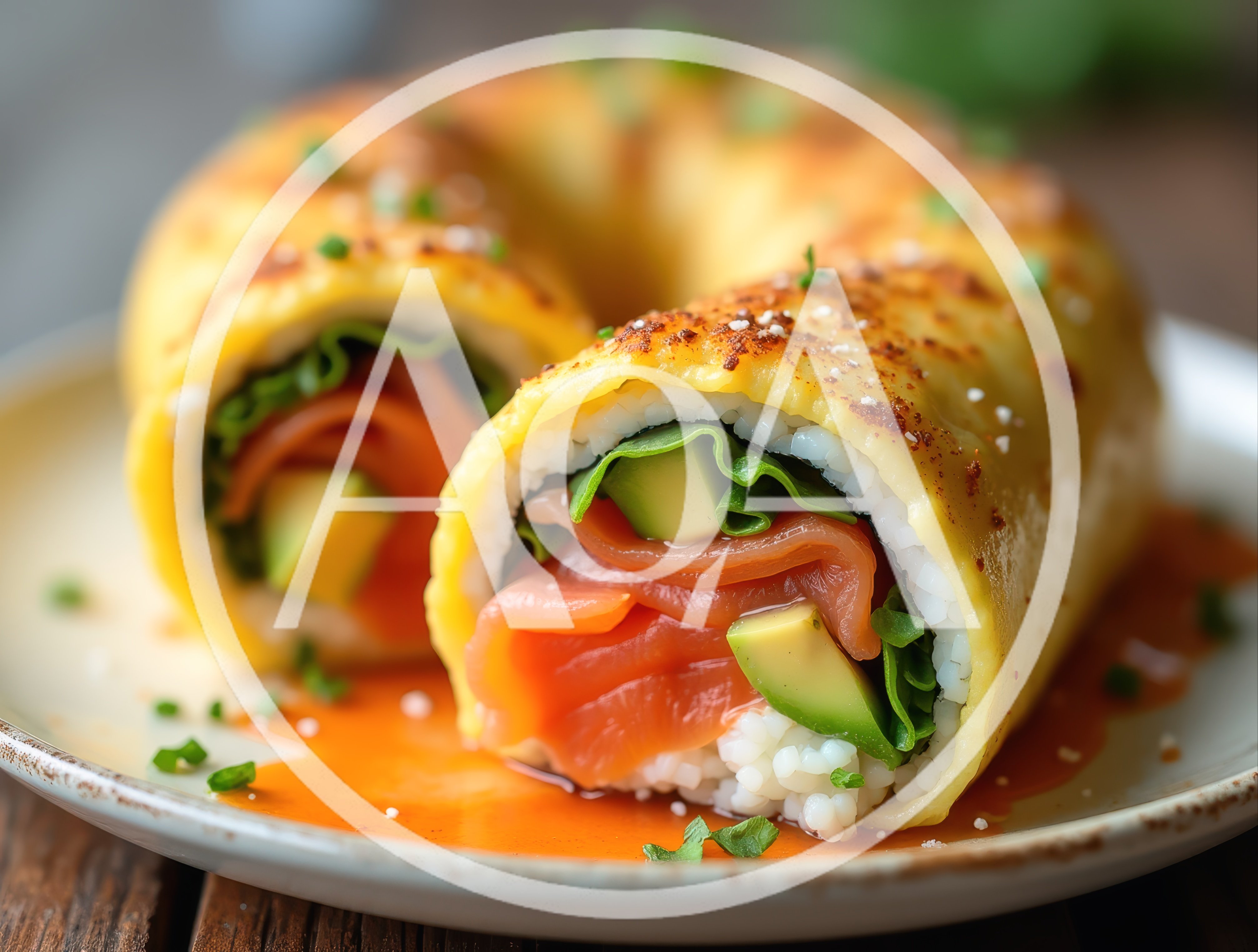 Sushi Roll Wrapped In Thin Egg Omelet