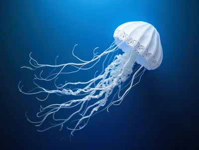 Paper Art Jellyfish Floating In Deep Blue Water