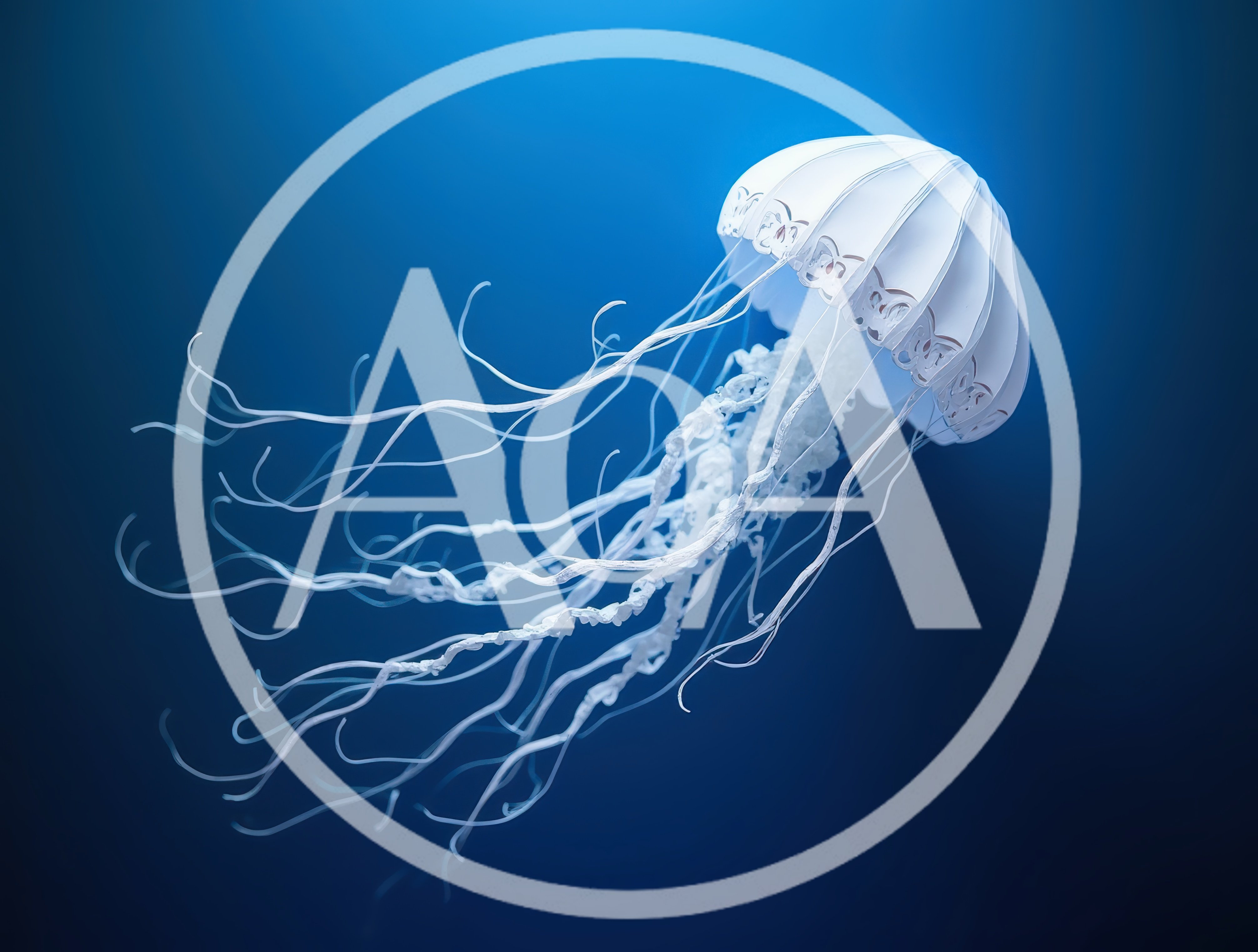 Paper Art Jellyfish Floating In Deep Blue Water