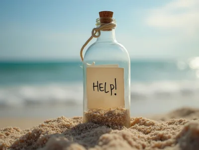Message In A Bottle With Help Note On Beach