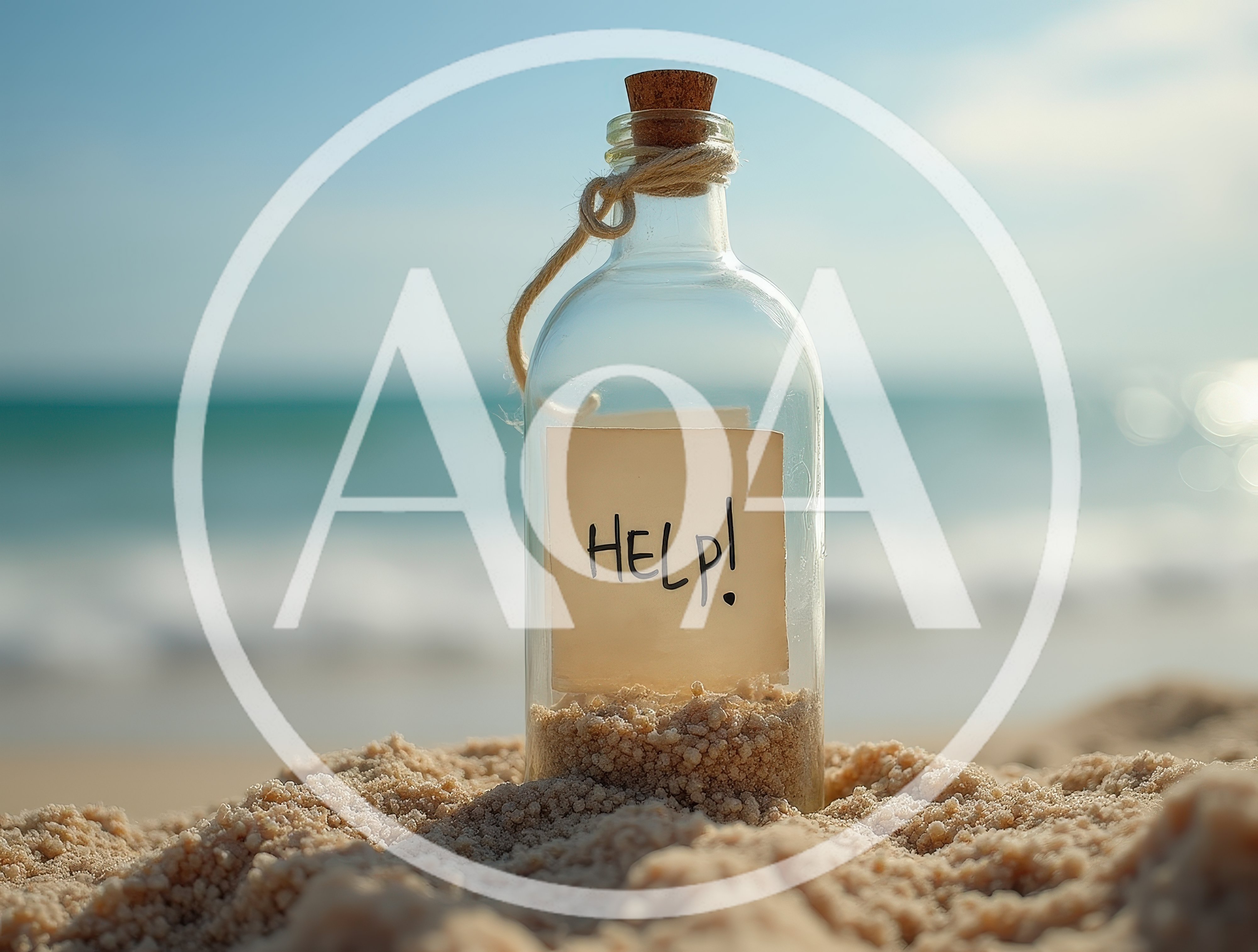 Message In A Bottle With Help Note On Beach