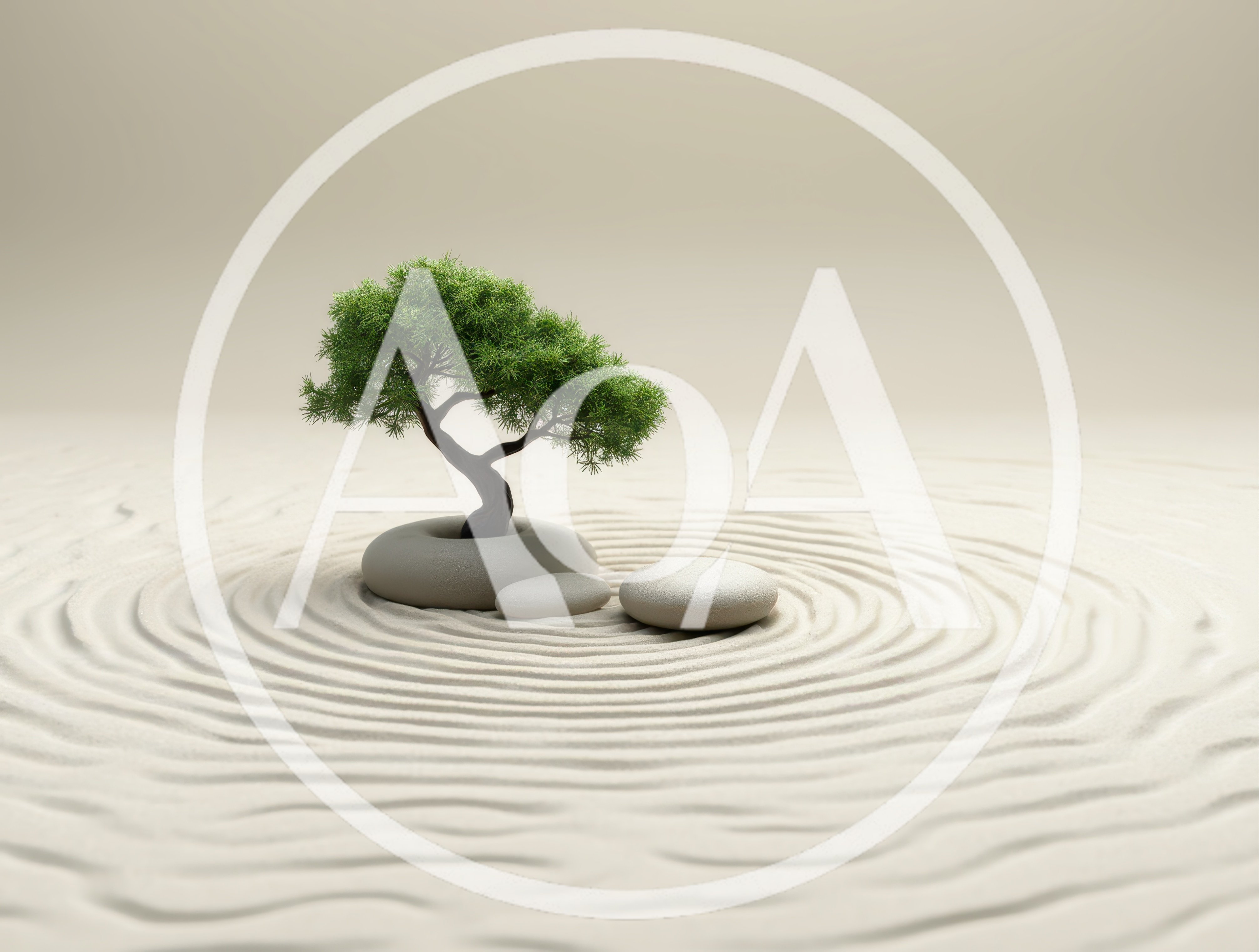 Bonsai Tree In Zen Garden With Raked Sand