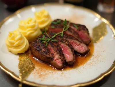 Gourmet Sliced Steak With Mashed Potato Roses