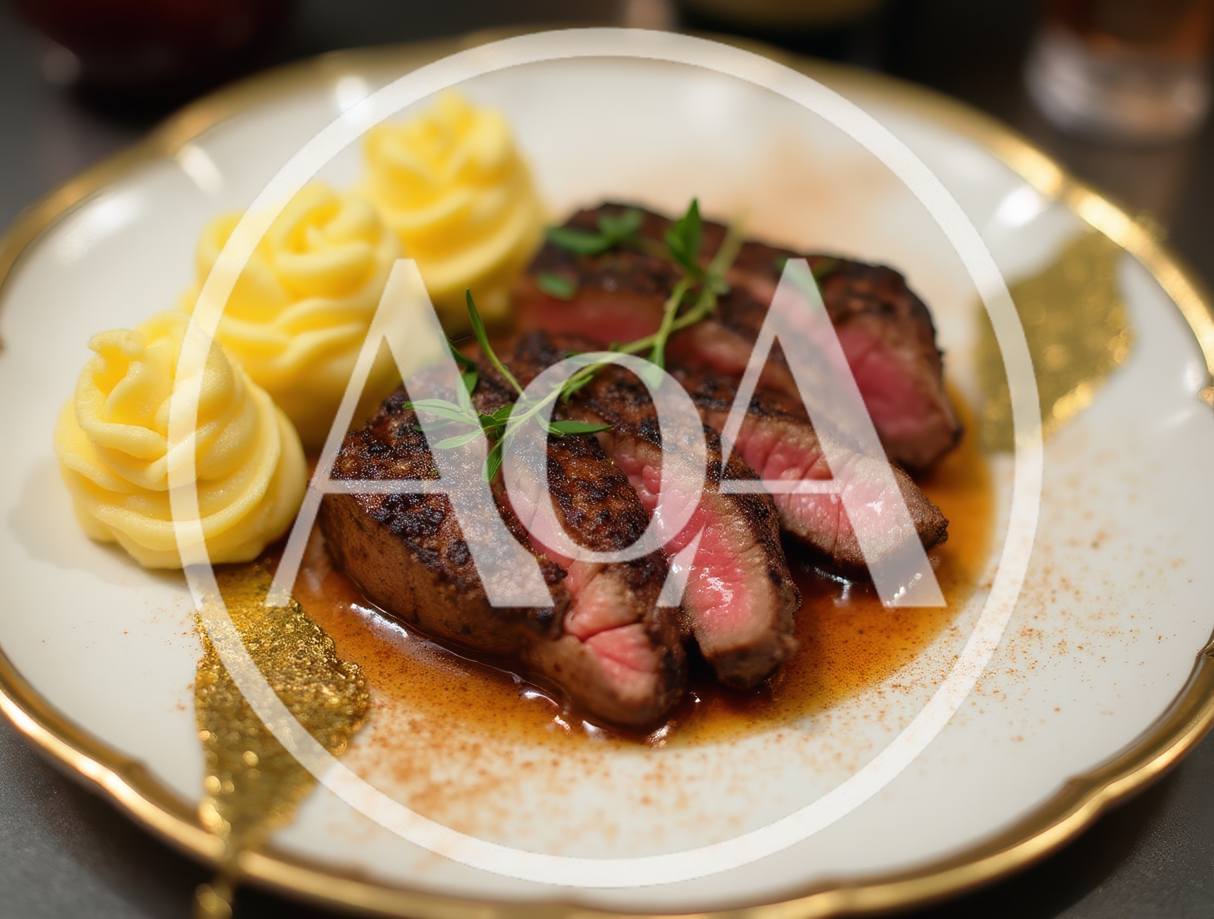 Gourmet Sliced Steak With Mashed Potato Roses