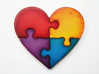 Four Colorful Puzzle Pieces Forming A Heart Shape