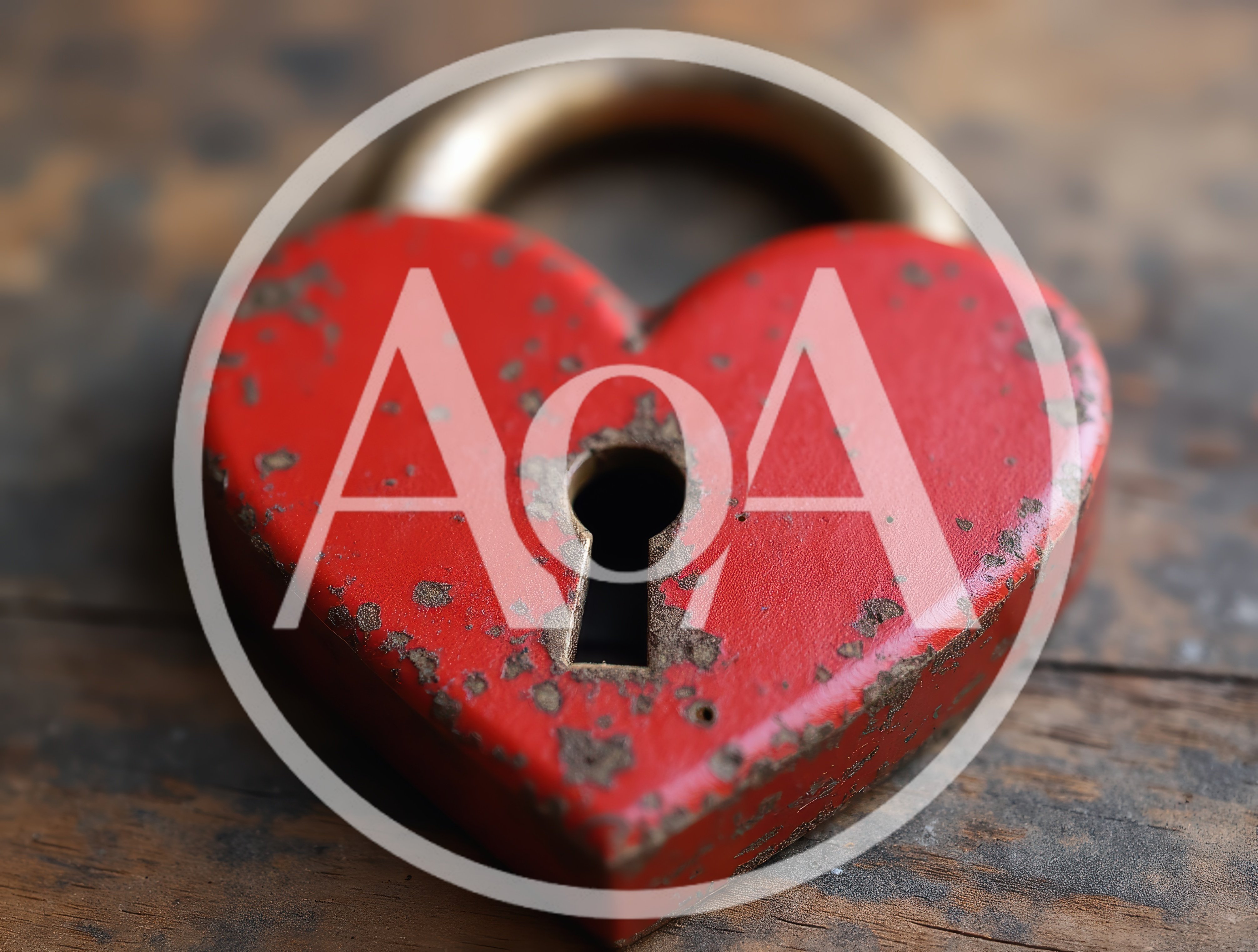 Red Heart Shaped Padlock on Wooden Surface