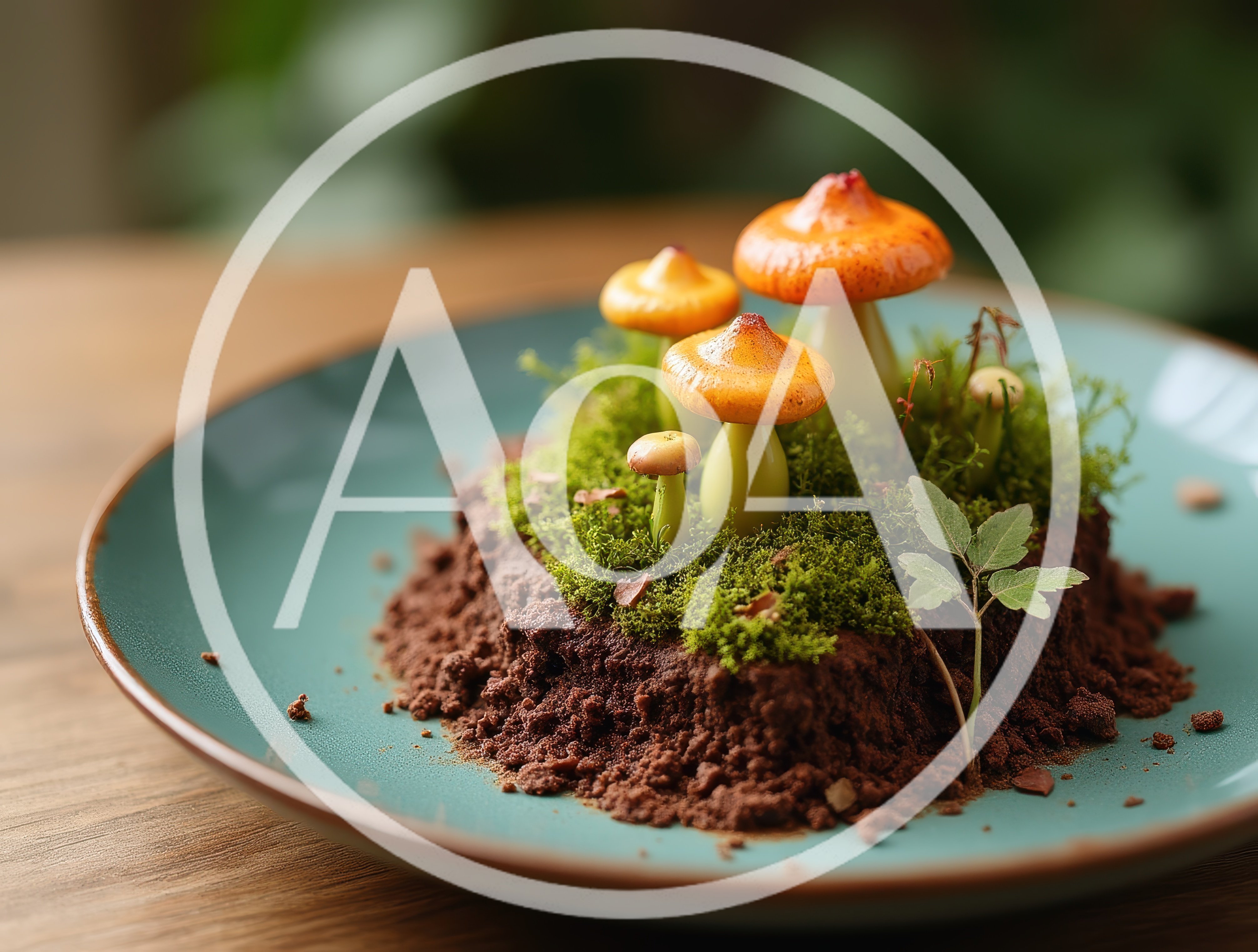 Edible Mushroom Forest Dessert Plated On Teal Plate