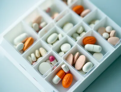 Daily Medication Organizer Filled With Assorted Pills