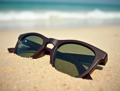 Dark Sunglasses Resting In Beach Sand