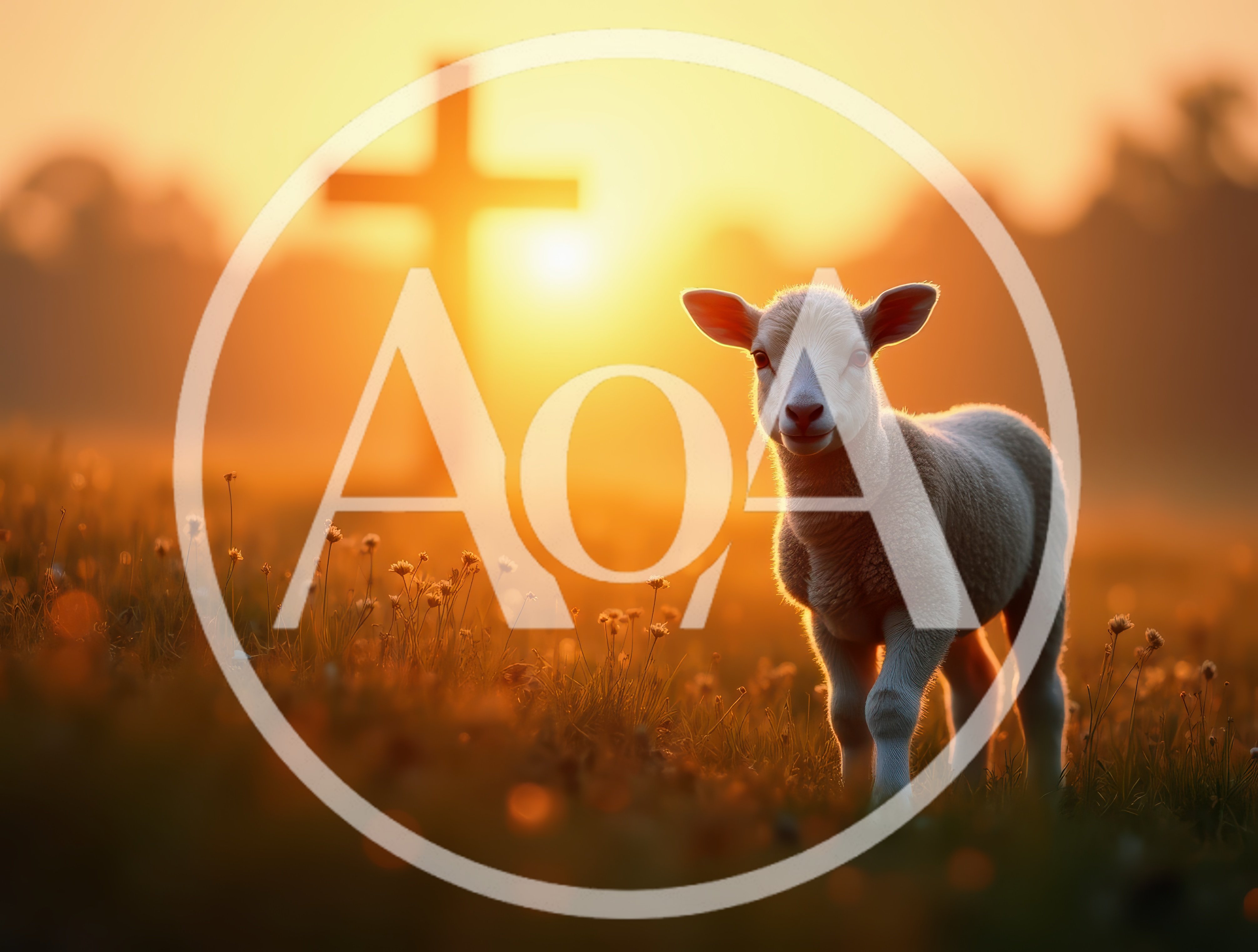 Young Lamb Standing in a Meadow at Sunrise