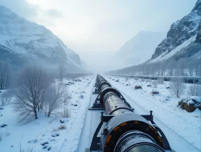 Trans-Alaska Pipeline System Through Snowy Mountain Valley