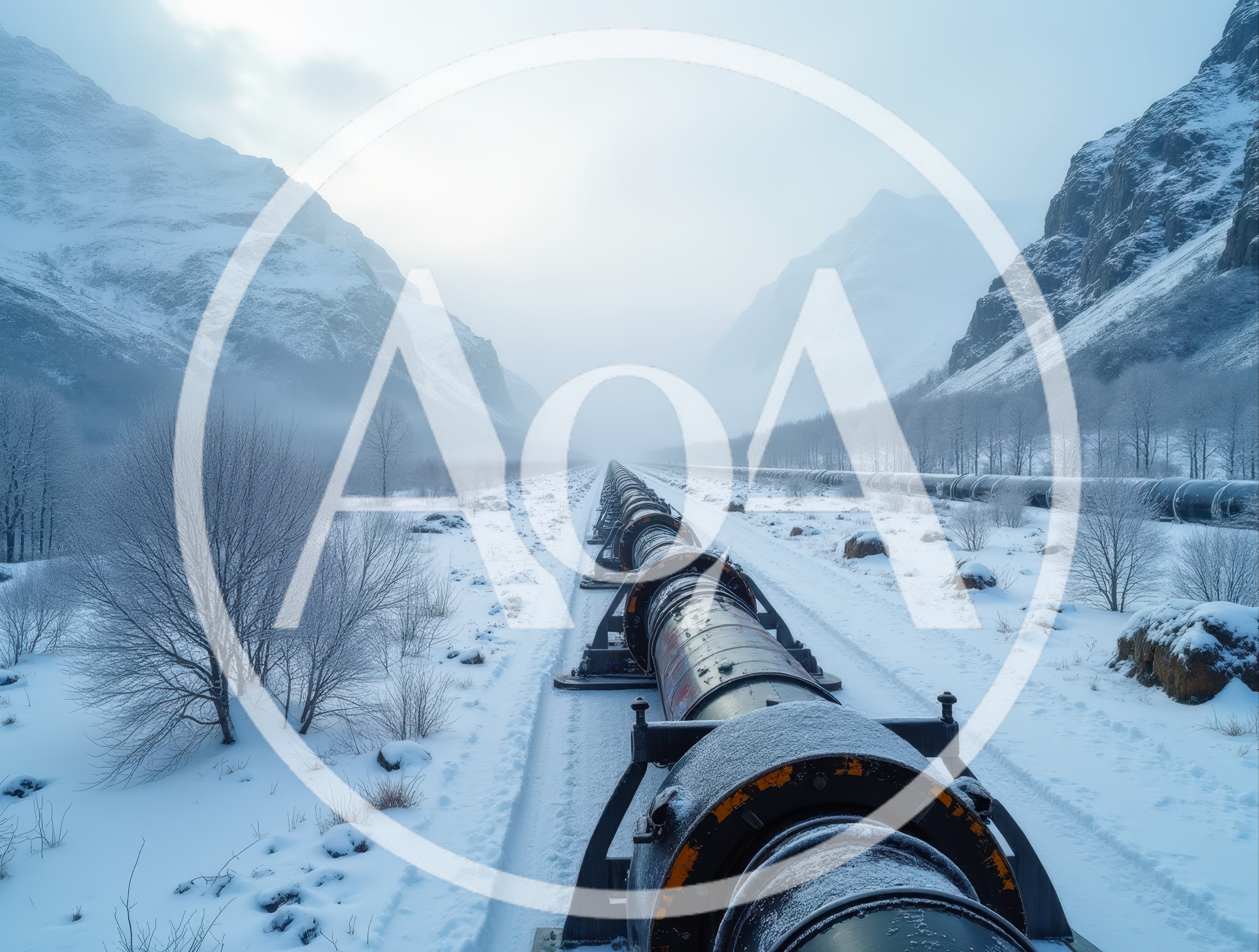 Trans-Alaska Pipeline System Through Snowy Mountain Valley