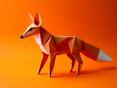 Origami Paper Fox Sculpture on Orange Background