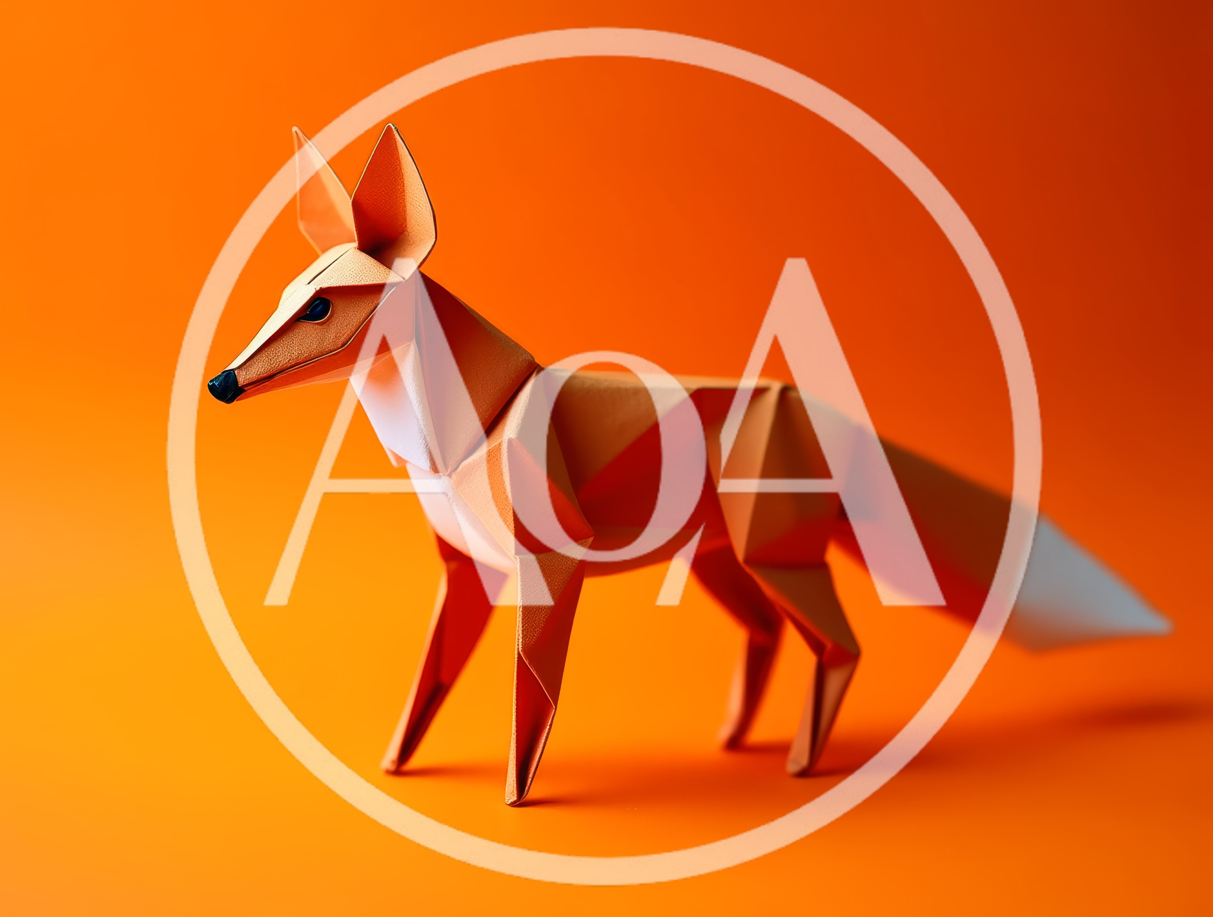 Origami Paper Fox Sculpture on Orange Background