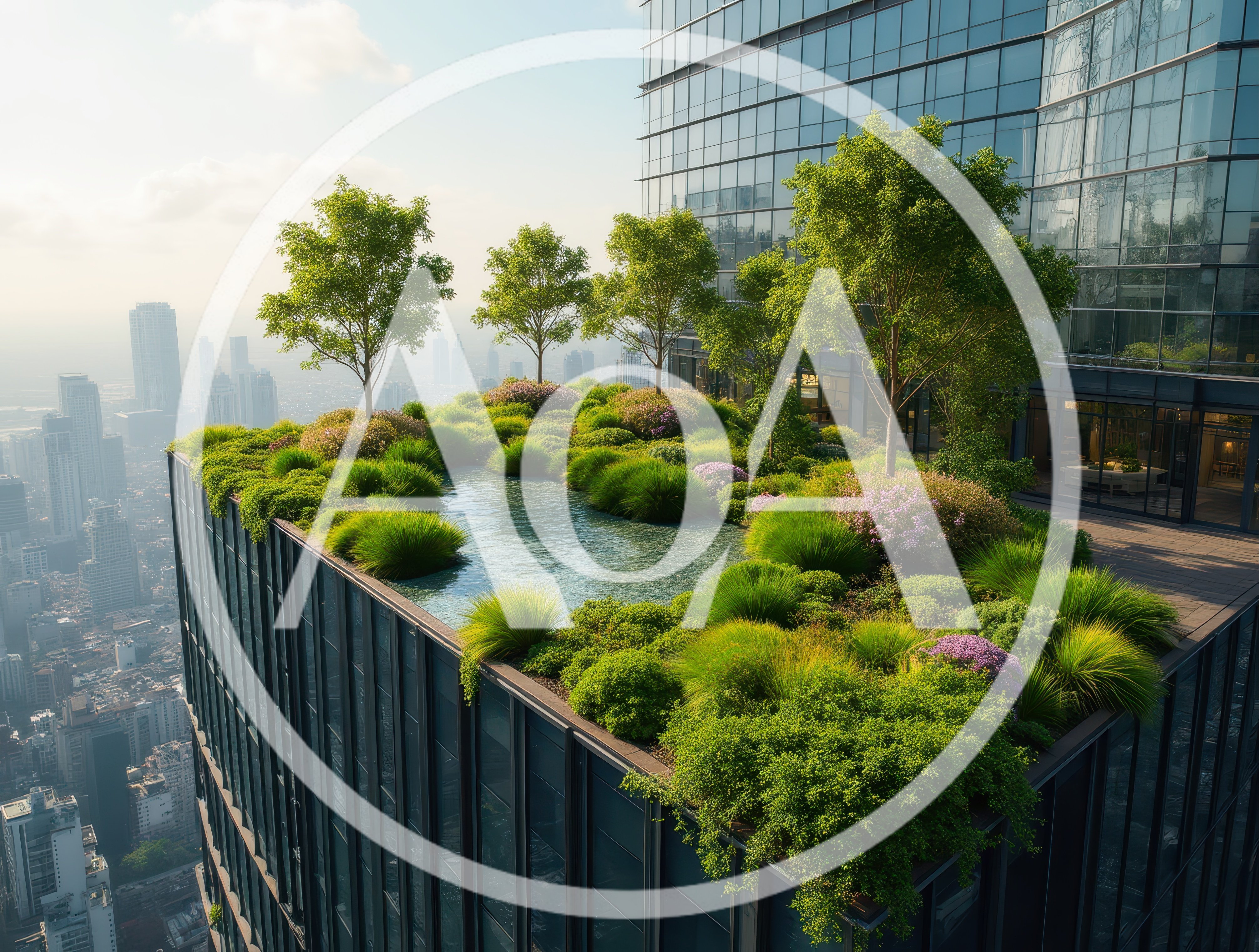 Modern Skyscraper Rooftop Garden With Reflecting Pool