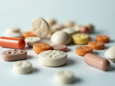 Assorted Pharmaceutical Pills and Capsules on White Surface