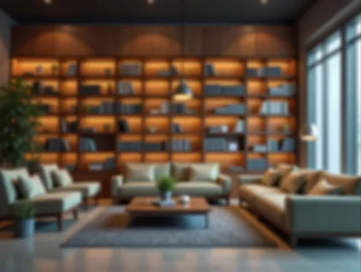 Modern Living Room With Bookshelves And Sofas