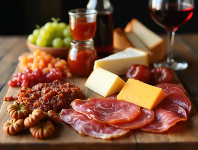 Gourmet Charcuterie Board With Cheese And Wine