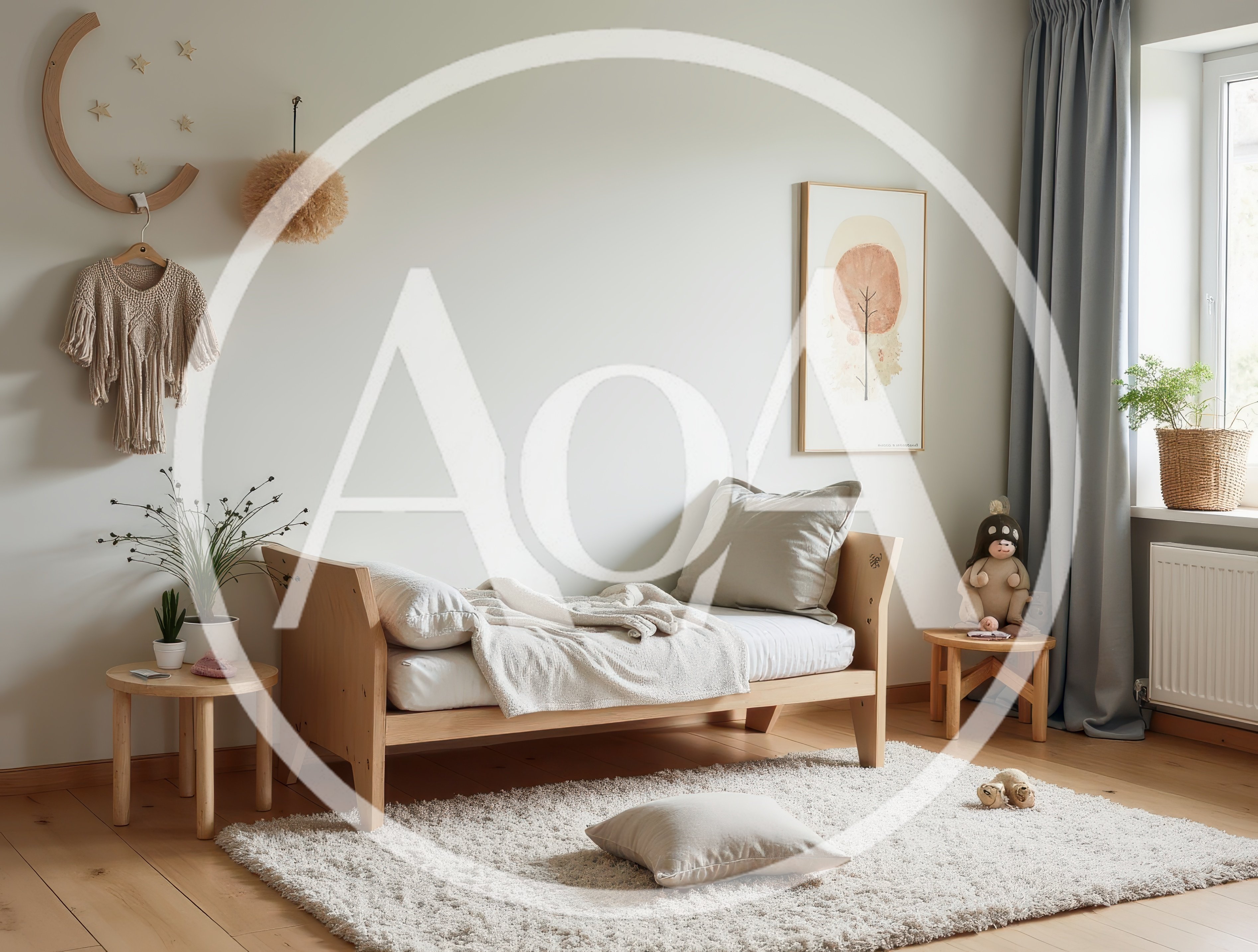 Cozy Minimalist Nursery Bedroom With Wooden Bed