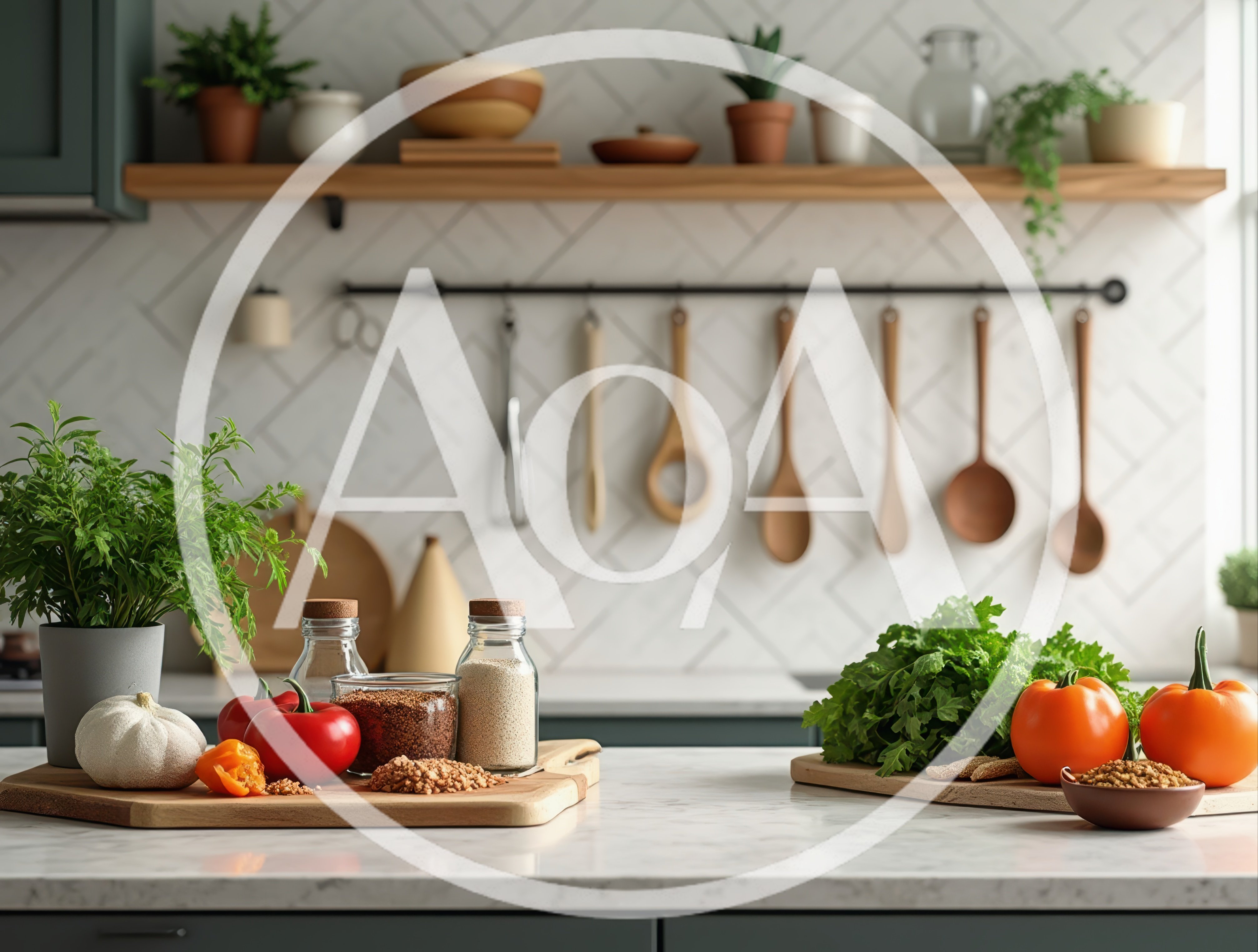 Fresh Vegetables And Grains On A Kitchen Counter