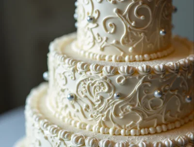 Elegant Three Tiered White Wedding Cake
