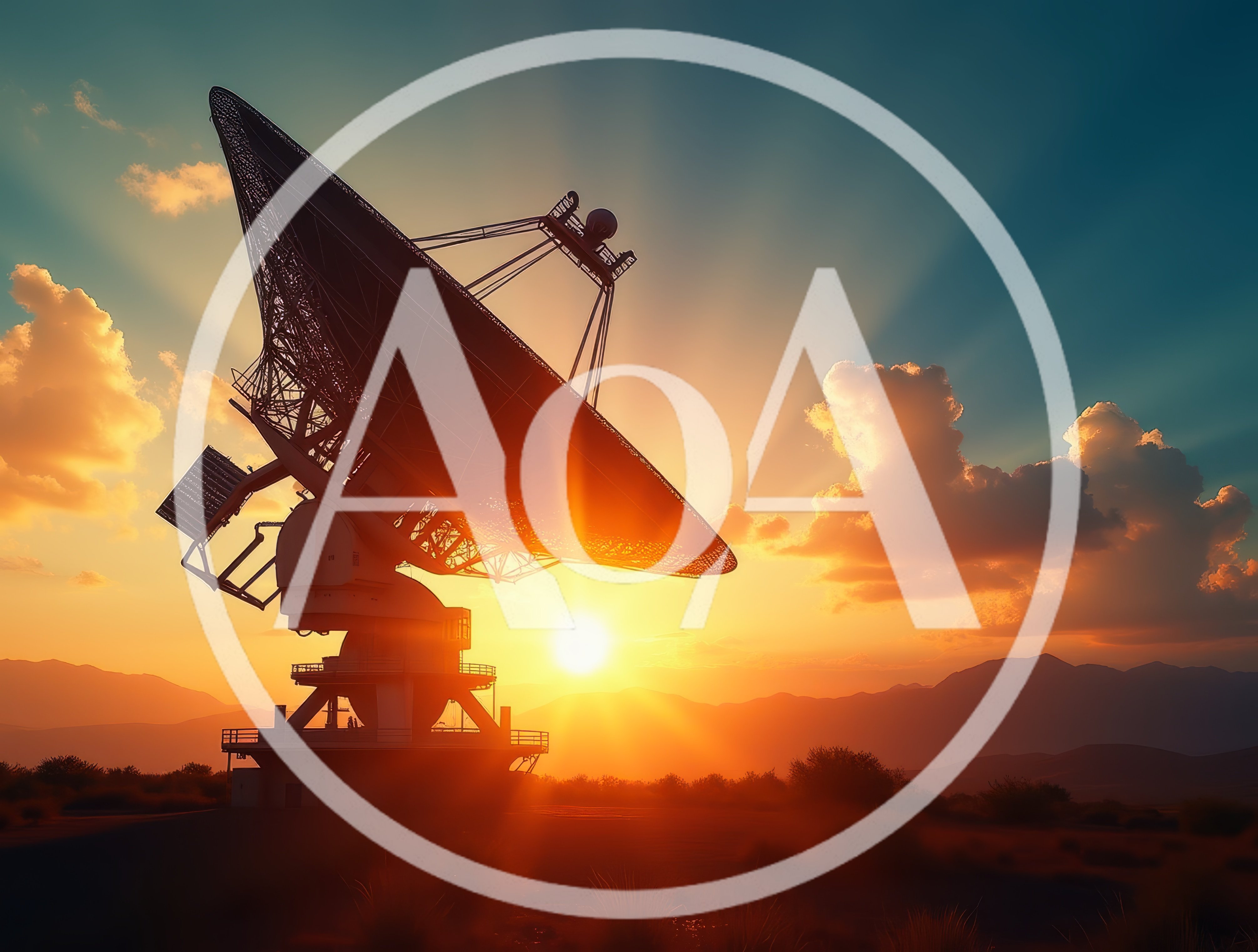 Large Radio Telescope Dish at Sunset