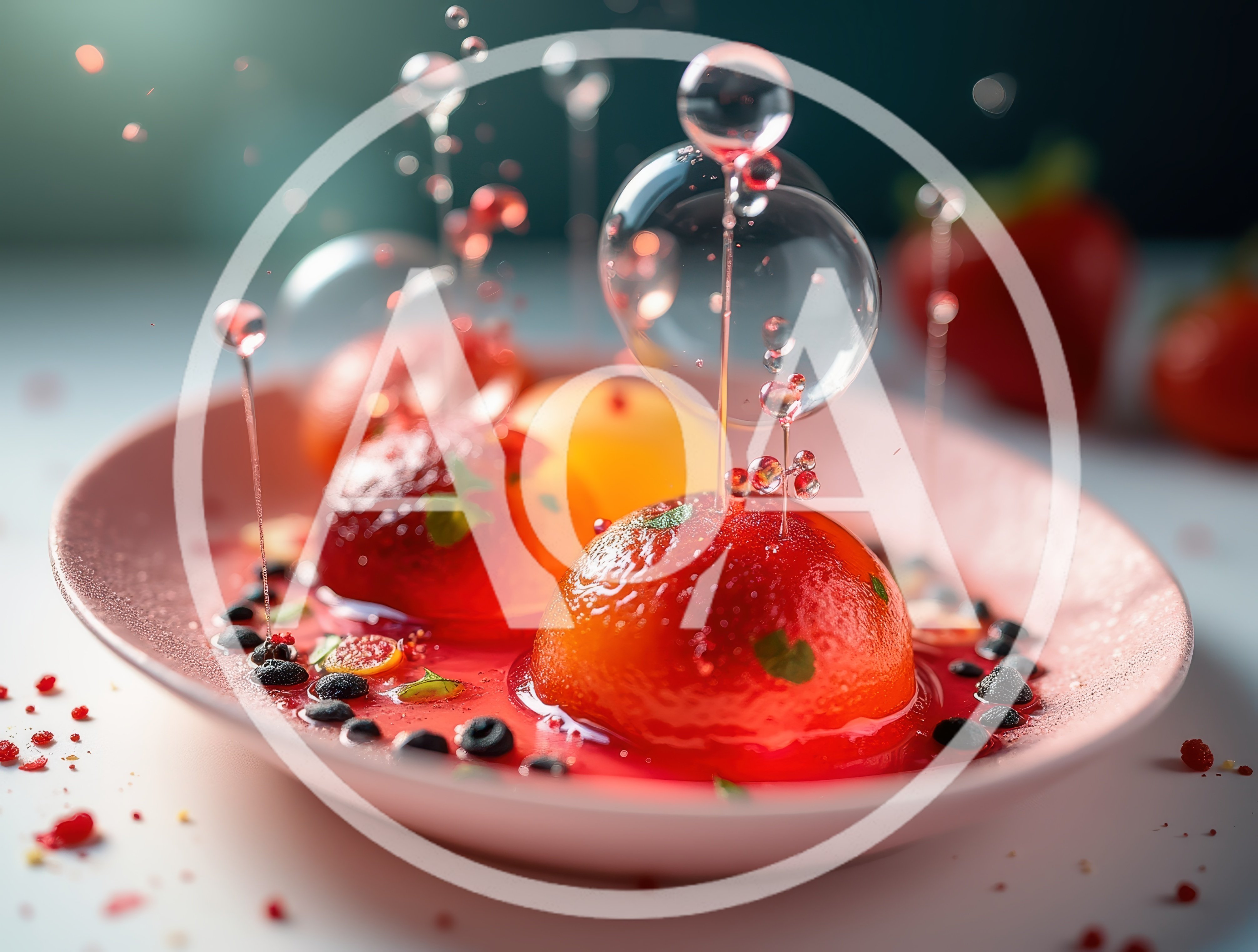 Artistic Fruit Jelly Dessert With Floating Bubbles