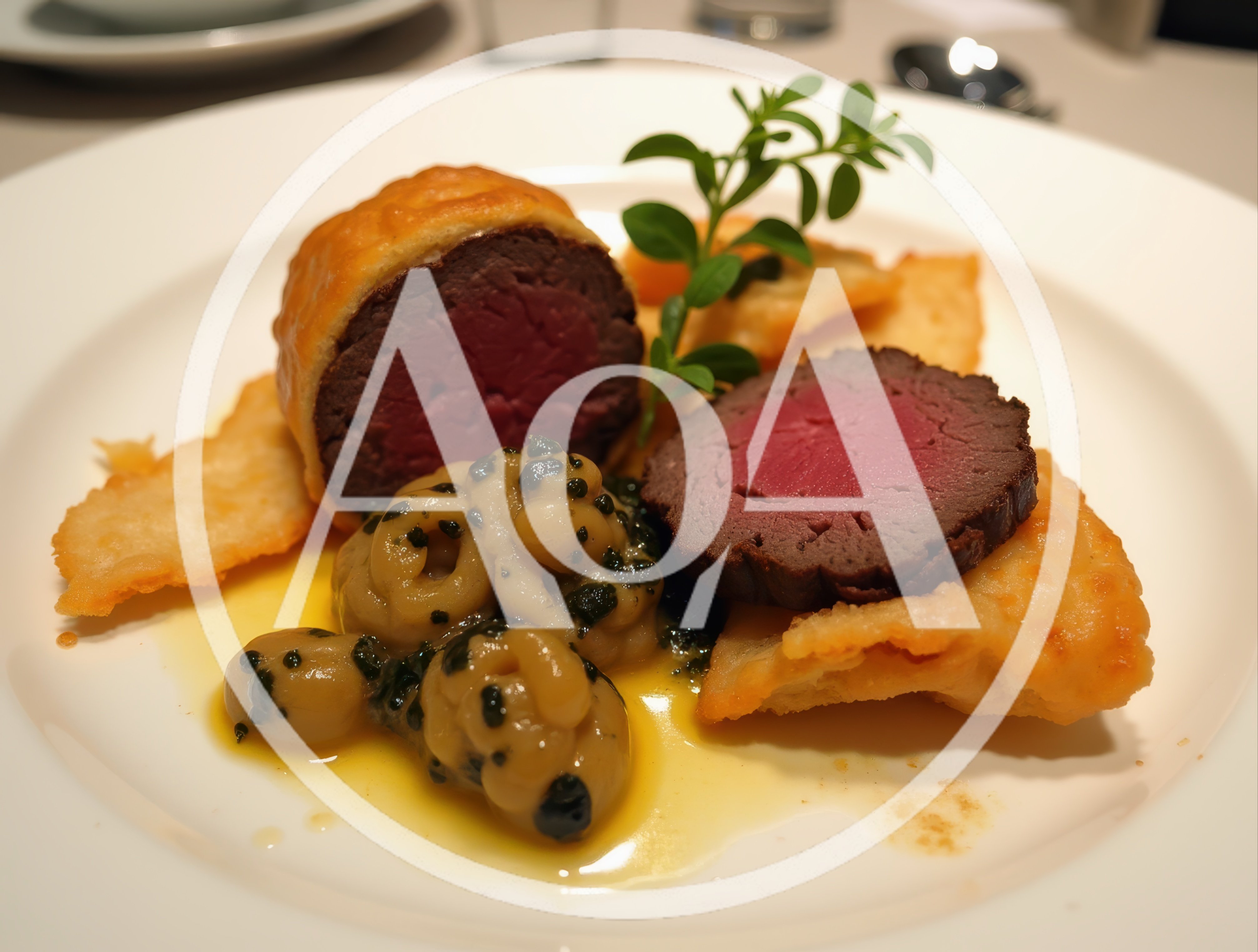 Gourmet Beef Wellington Plated With Truffle Garnish