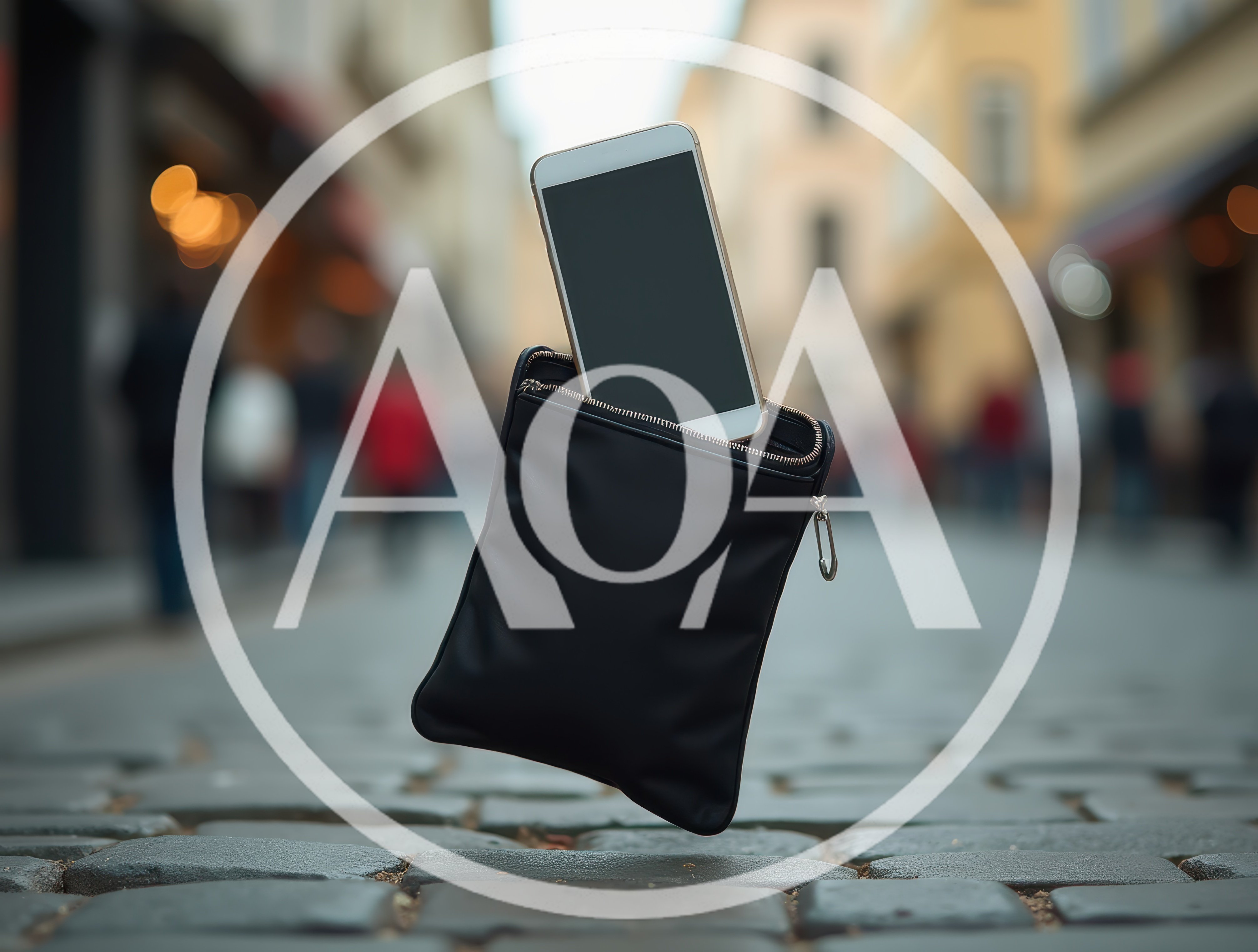 Floating Black Leather Pouch With Smartphone