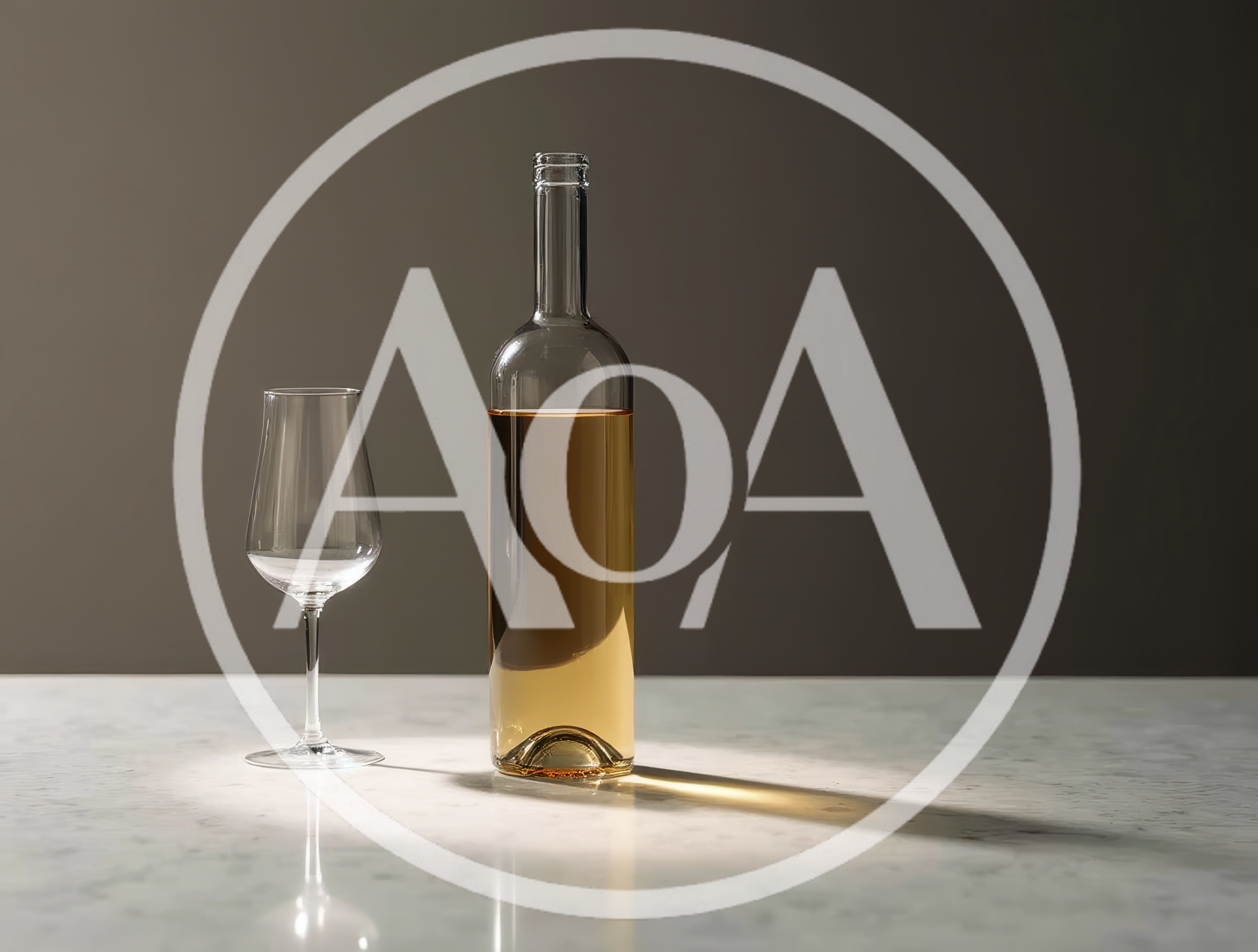 Wine Bottle And Empty Glass On Marble Surface