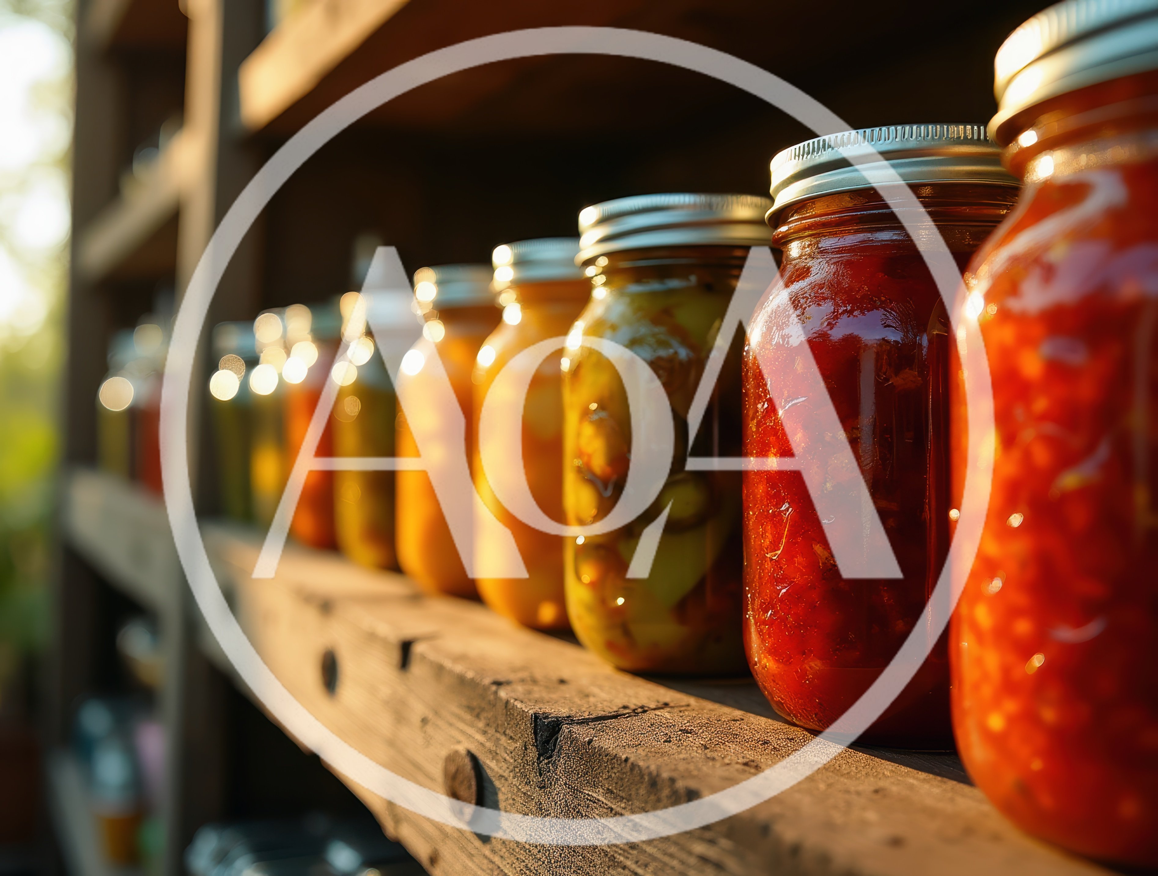 Rows Of Homemade Preserves In Glass Jars