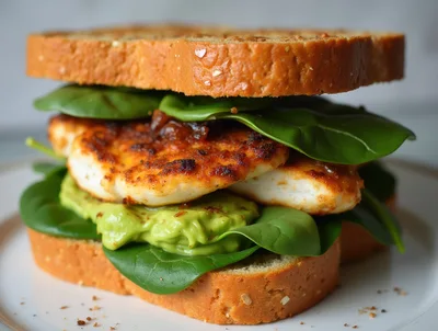 Gourmet Grilled Halloumi Sandwich With Avocado And Spinach