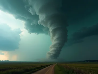 Massive Supercell Tornado Over Rural Landscape
