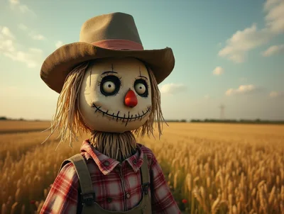 Creepy Scarecrow Standing In A Golden Wheat Field