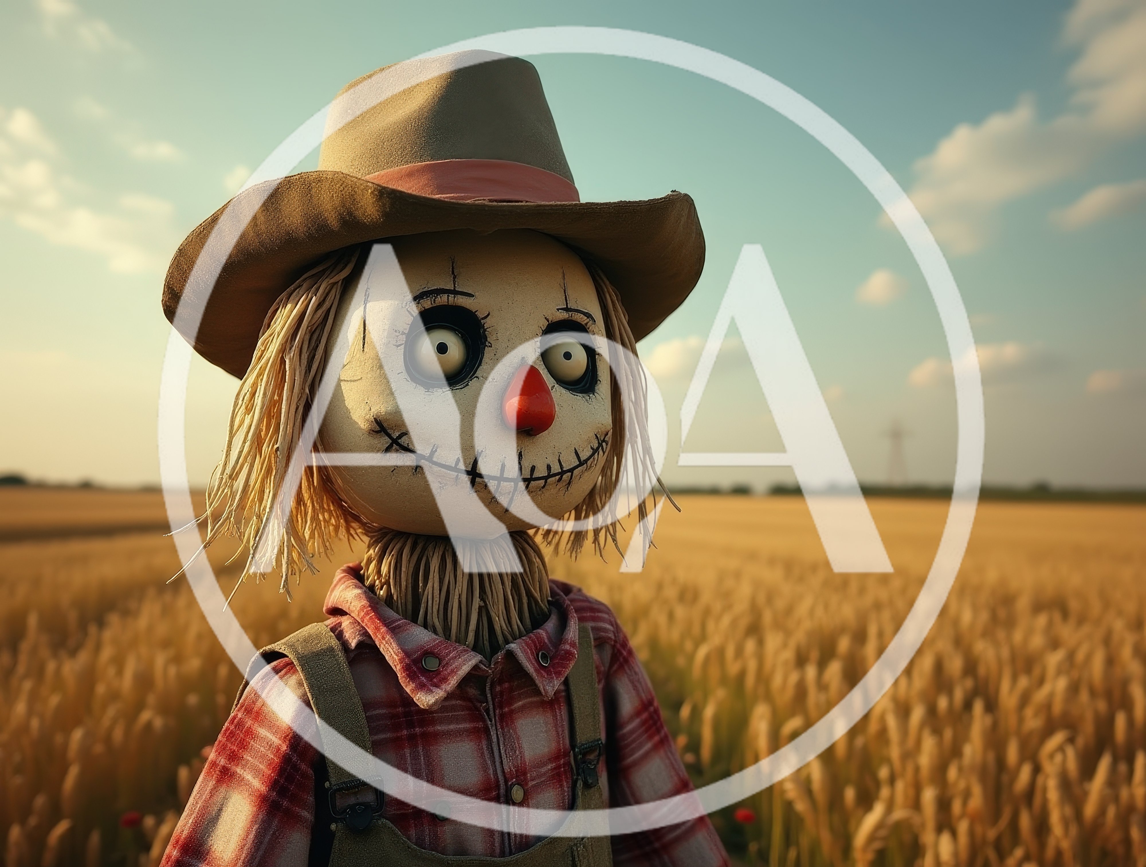 Creepy Scarecrow Standing In A Golden Wheat Field