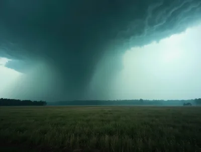 Massive Supercell Storm Cloud Over Open Field