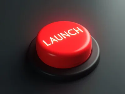 Red Launch Button With Glowing Text