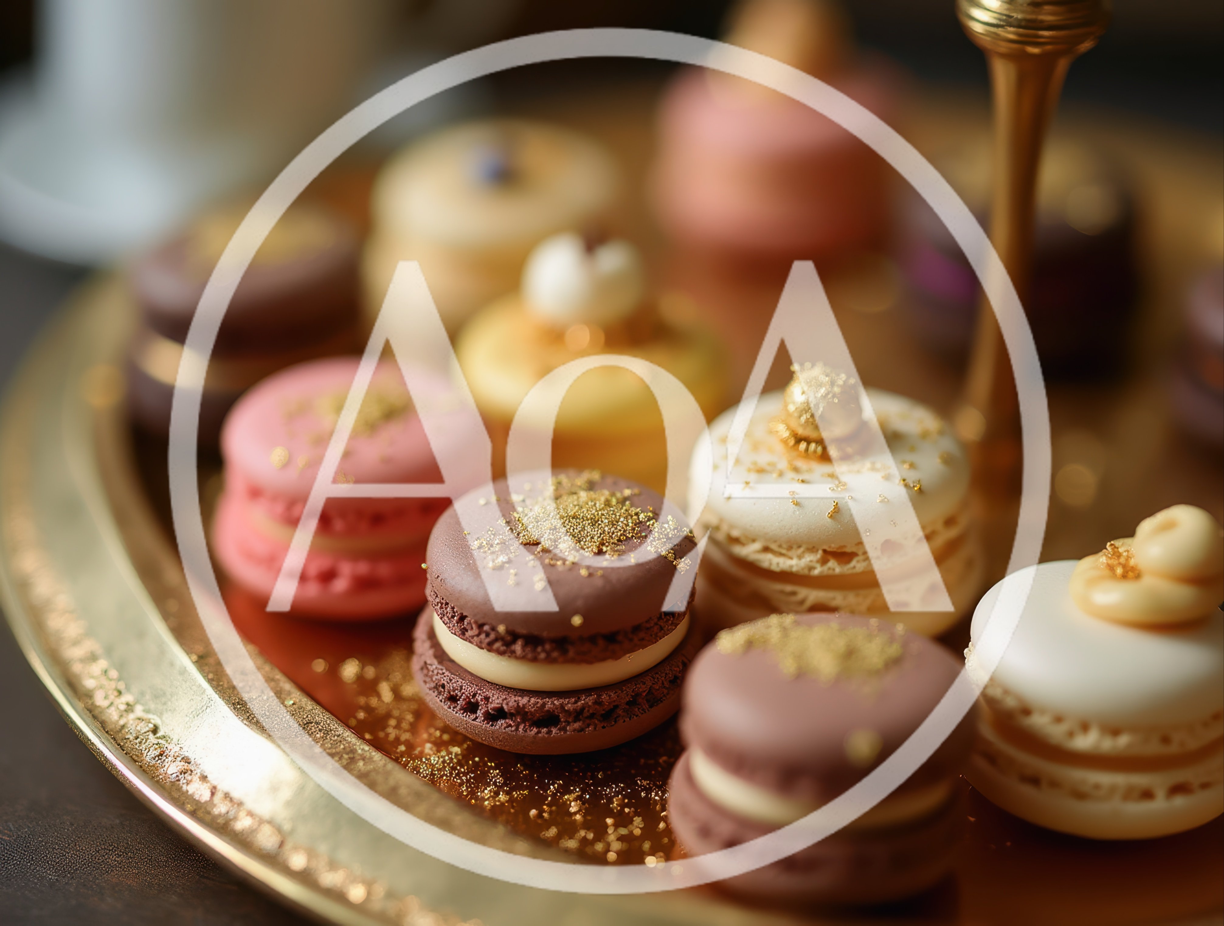 Gourmet Macarons Arranged On A Golden Serving Tray